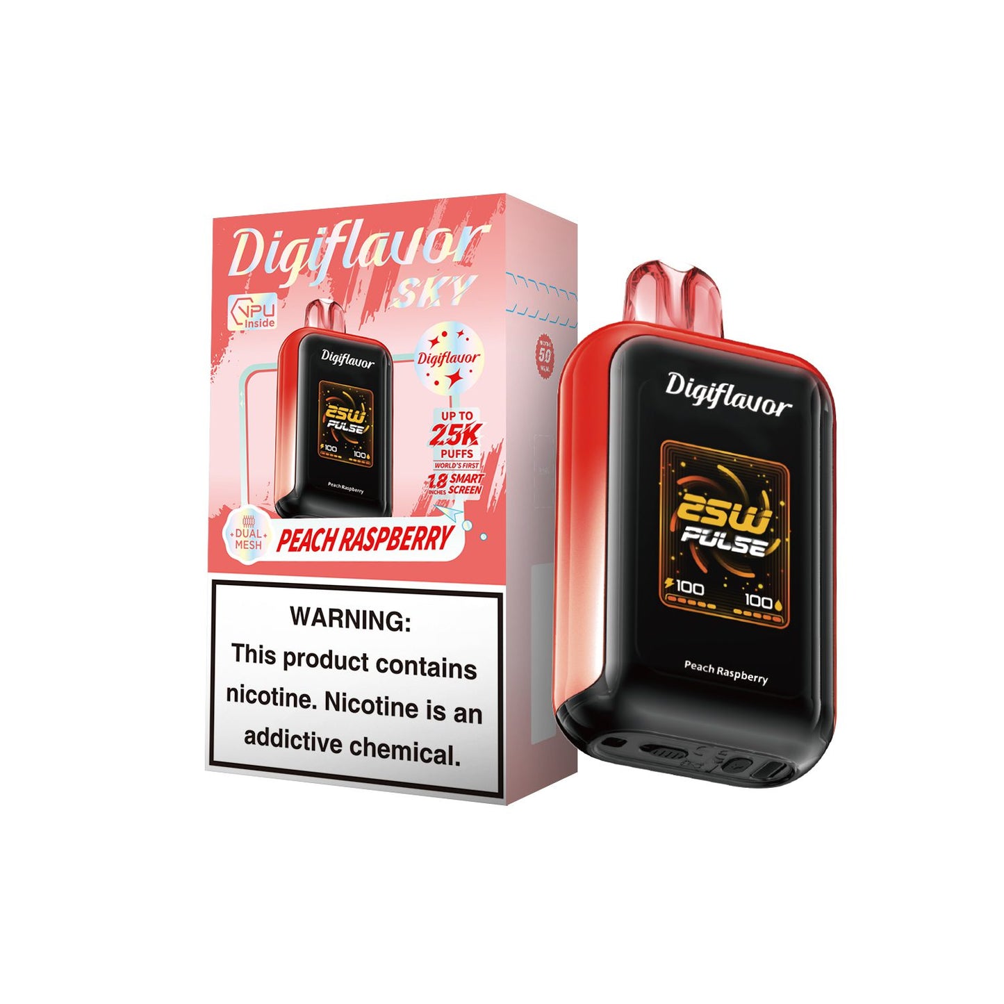 Peach Raspberry Digiflavor SKY 25K Disposable Vape Packaging 