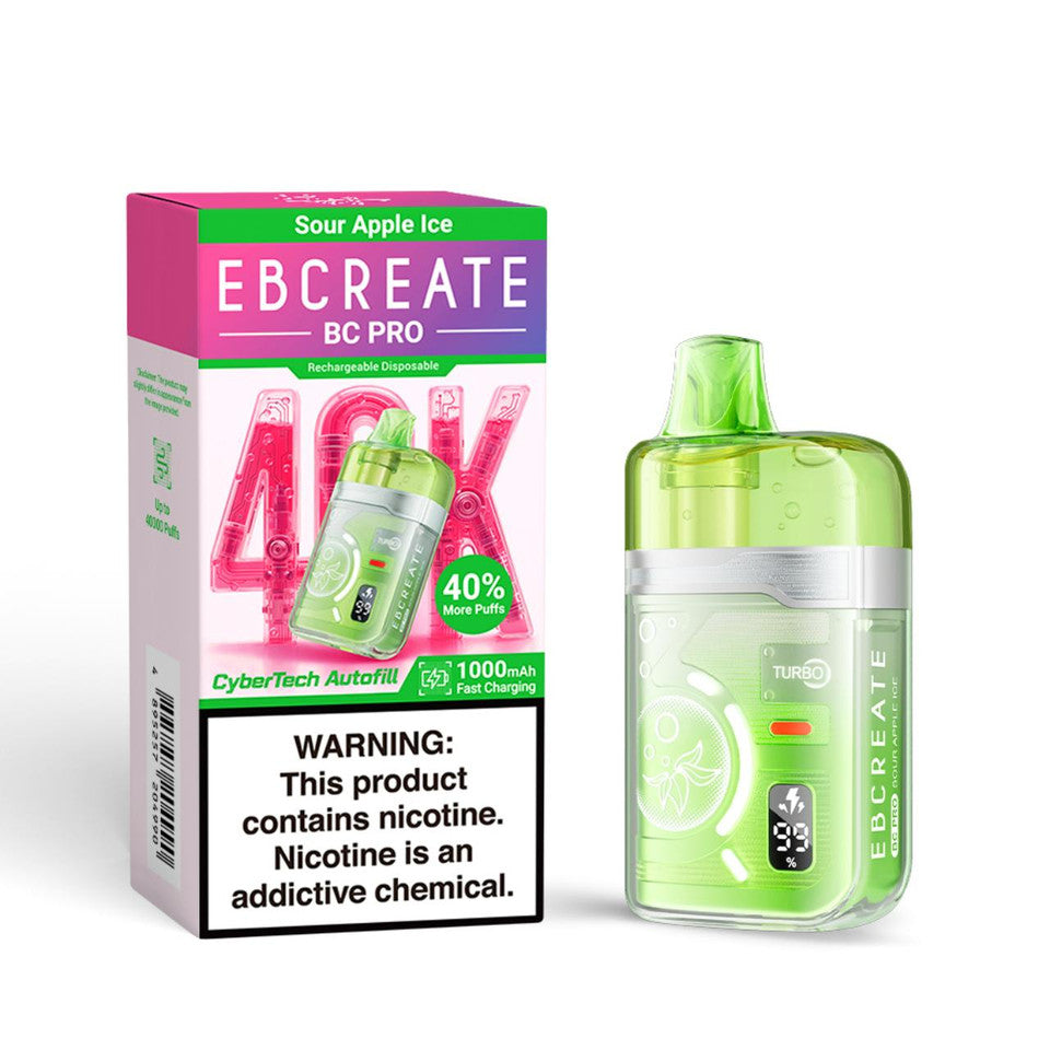 Sour Apple Ice EBCREATE BC Pro 40K Disposable Vape Packaging 
