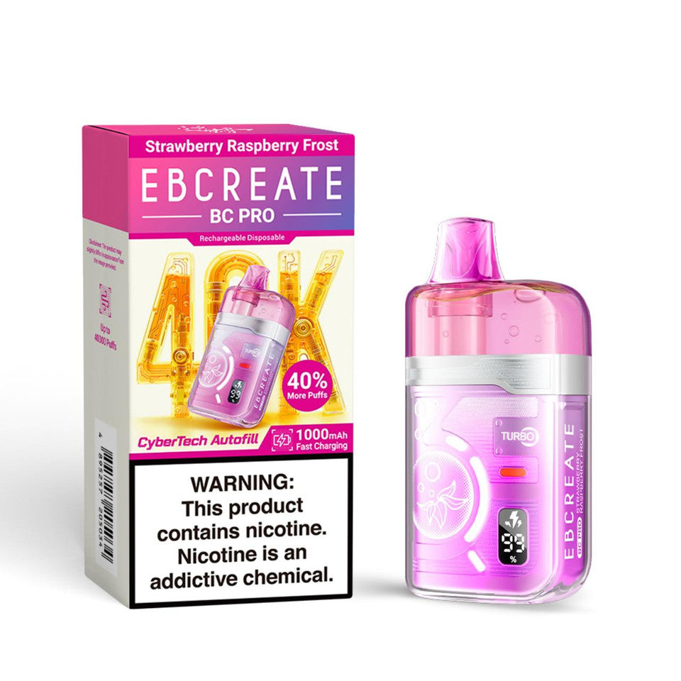 Strawberry Raspberry Frost EBCREATE BC Pro 40K Disposable Vape Packaging 