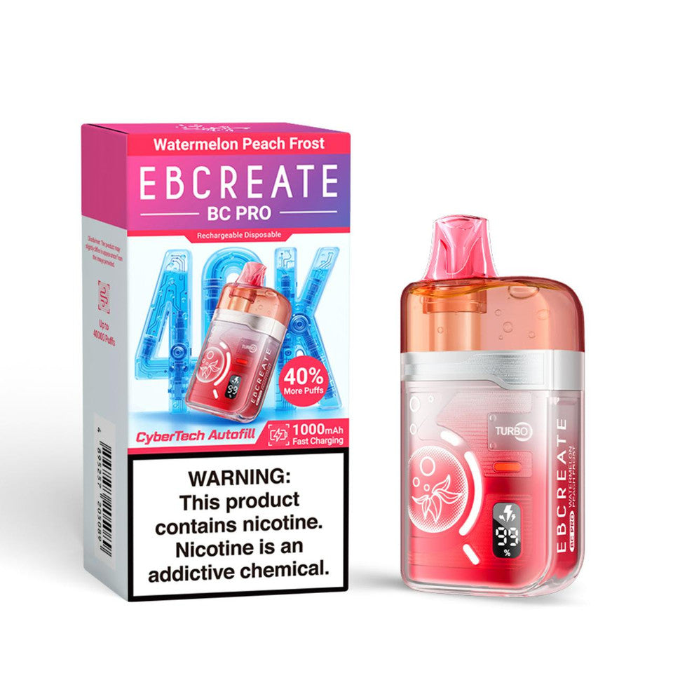 Watermelon Peach Frost EBCREATE BC Pro 40K Disposable Vape Packaging 