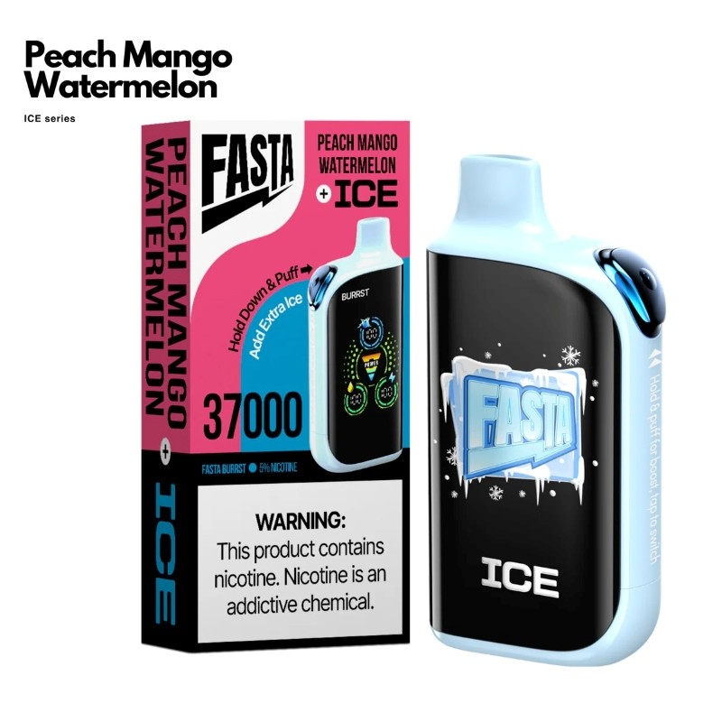 Peach Mango Watermelon FASTA Burrst 37000 Disposable Vape Packaging 