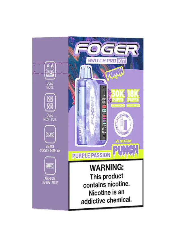 Purple Passion Punch Foger Switch Pro 30K Kit disposable vape packaging