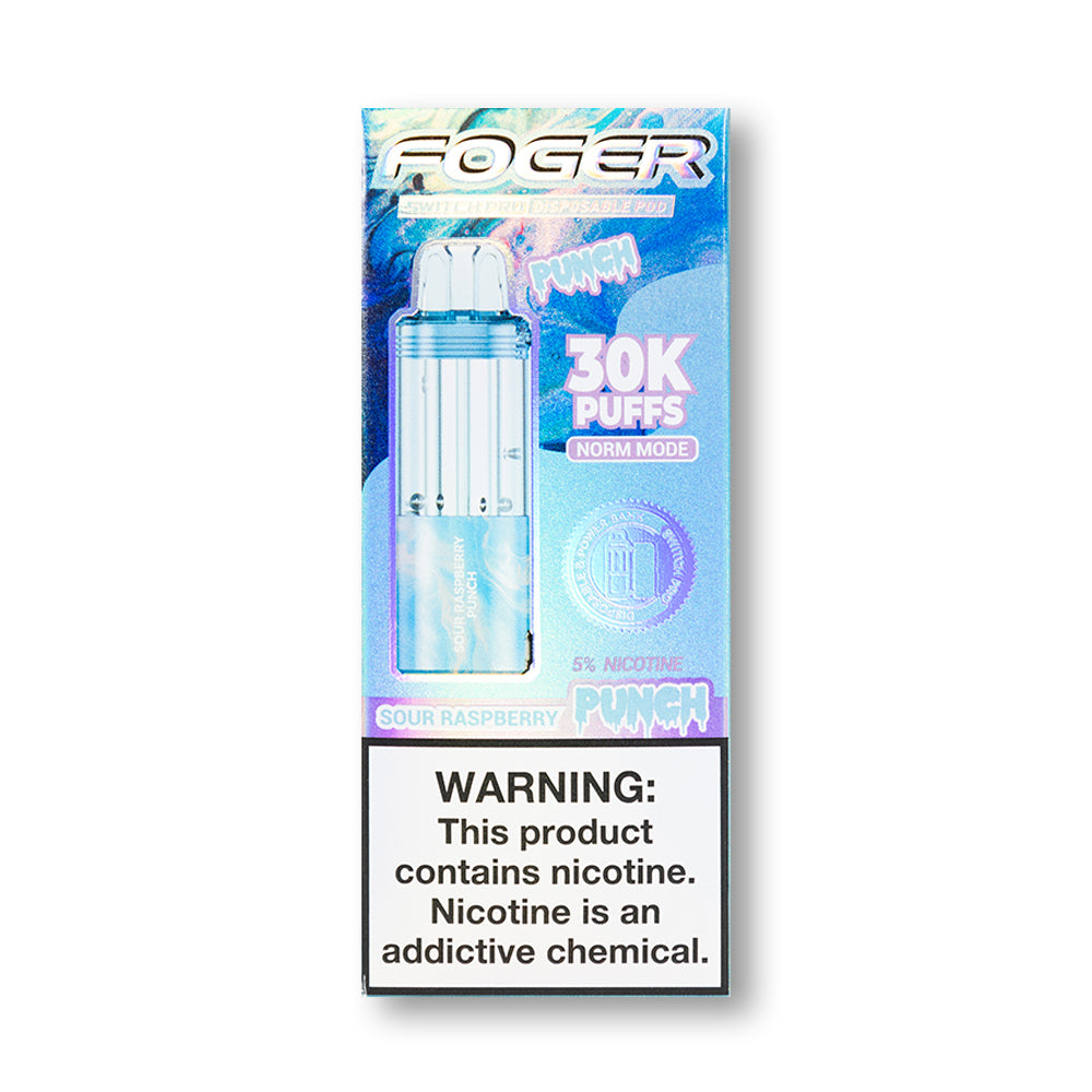 Sour Raspberry Punch Foger Switch Pro 30K Pod disposable vape packaging