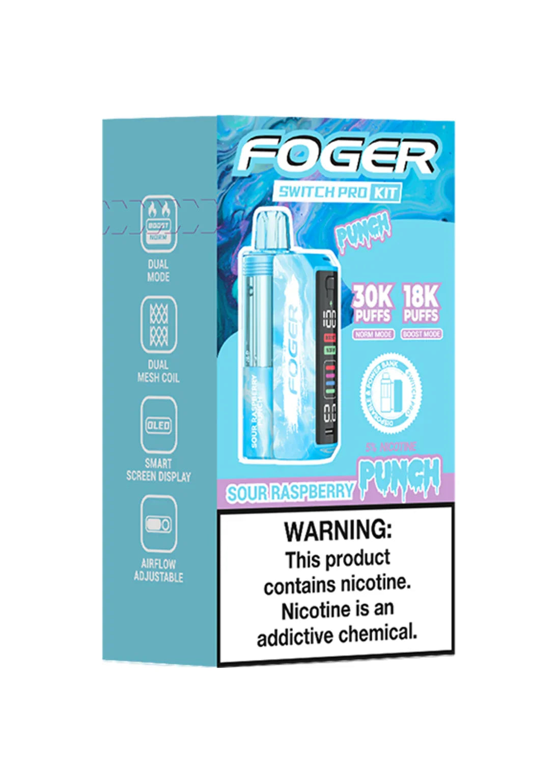 Sour Raspberry Punch Foger Switch Pro 30K Kit disposable vape packaging