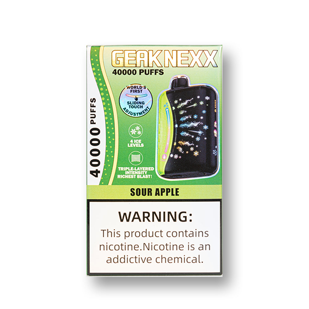 Sour Apple (Ice Adjust) Geak Nexx 40K disposable vape packaging