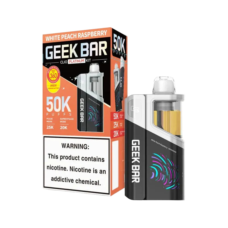 White Peach Raspberry Disposable Vape - Geek Bar Clio Platinum 50 Kit