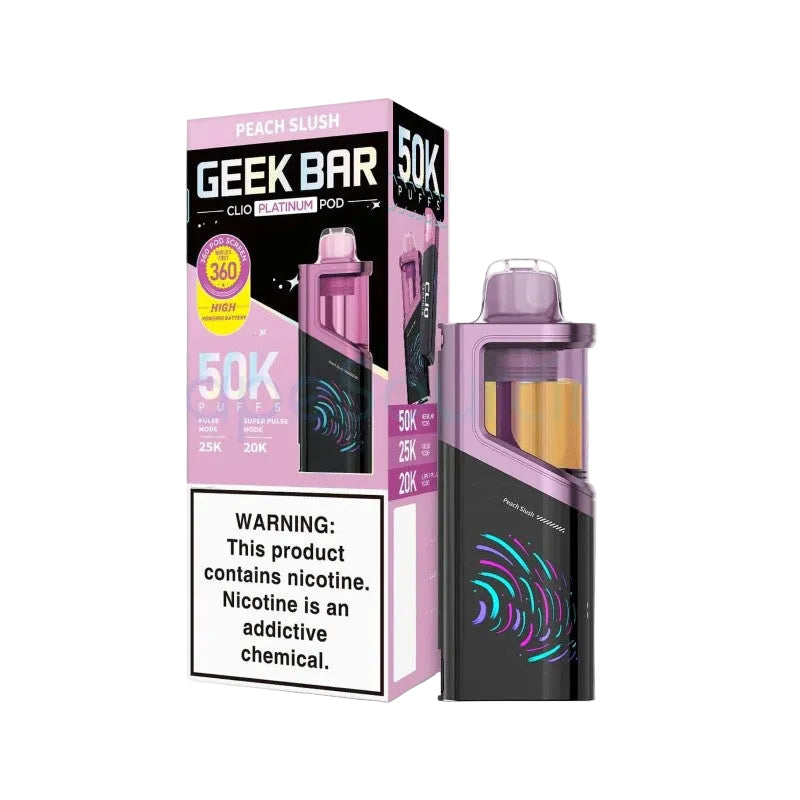 Peach Slush Geek Bar Clio Platinum 50K Pod disposable vape packaging 