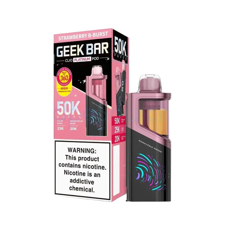 Strawberry B-Burst Geek Bar Clio Platinum 50K Pod disposable vape packaging 