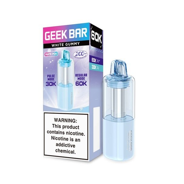 White Gummy Geek Bar Mate 60K Pod Disposable Vape Packaging