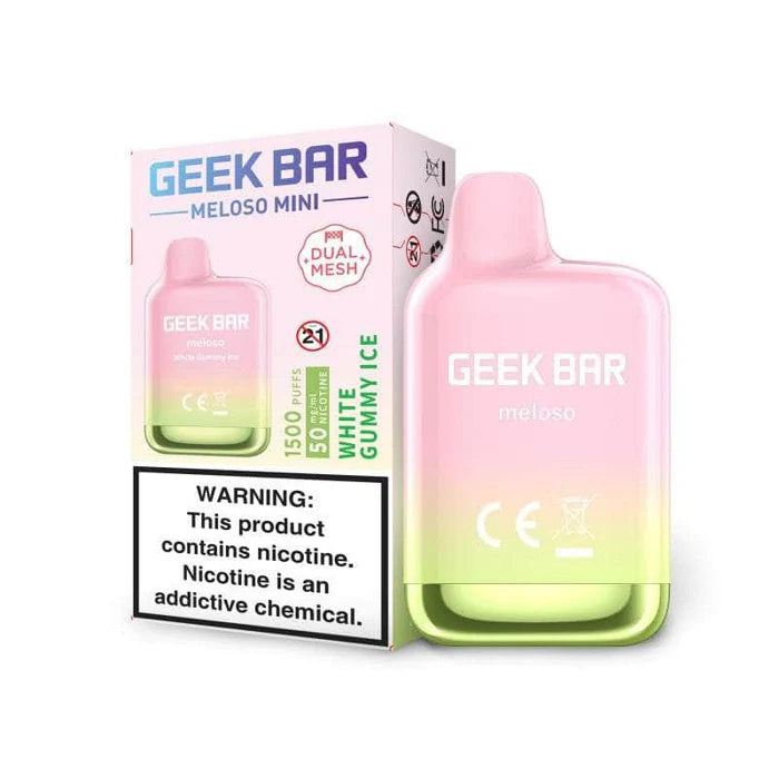 White Gummy Ice Geek Bar Meloso Mini 1500 Disposable Vape Packaging 