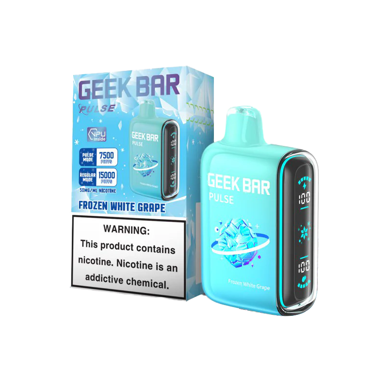 Frozen White Grape Geek Bar Pulse 15000 Disposable Vape Packaging 