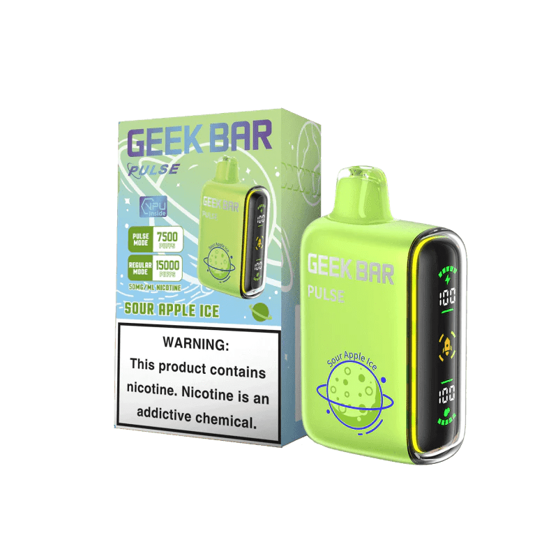 Sour Apple Ice Geek Bar Pulse 15000  Disposable Vape packaging