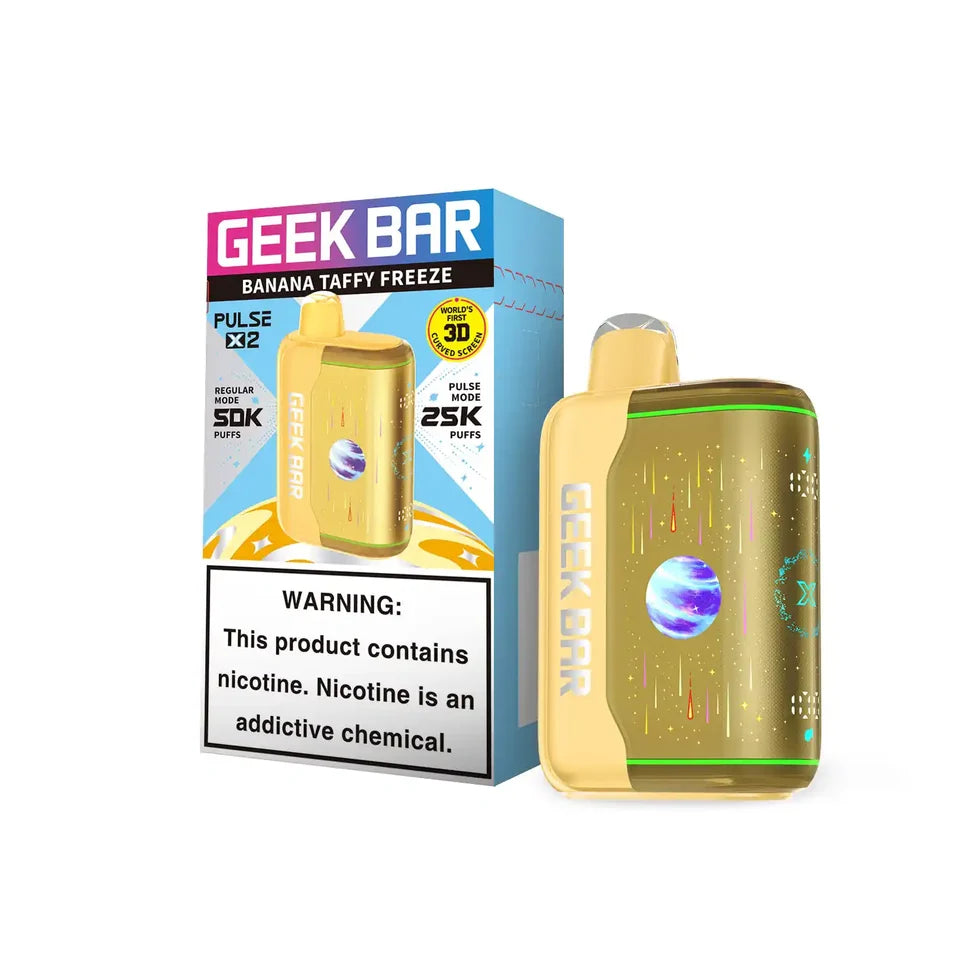 Banana Taffy Freeze Geek Bar Pulse X 2 50K disposable vape packaging 