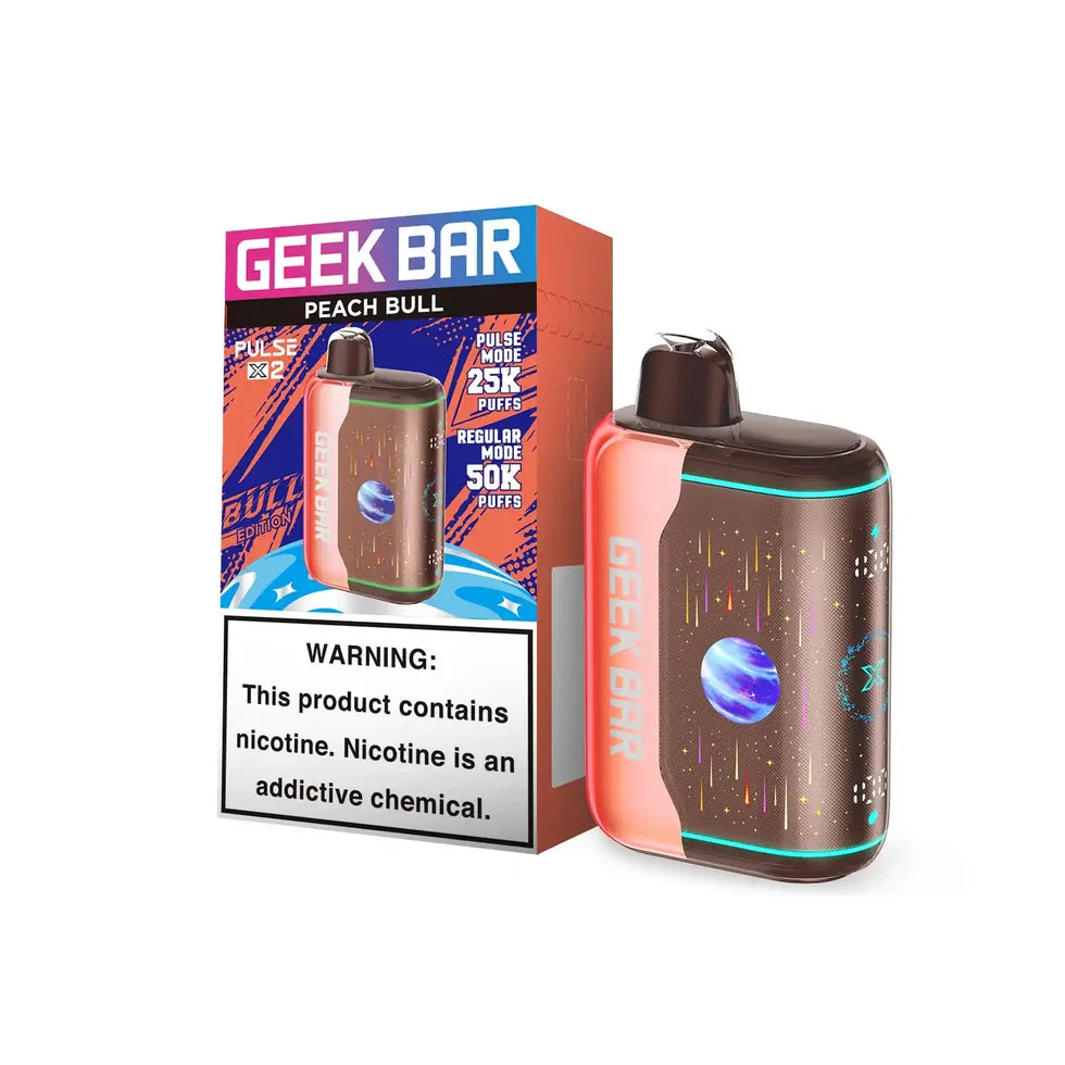 Peach Bull – Geek Bar Pulse X 2 50K disposable vape packaging 