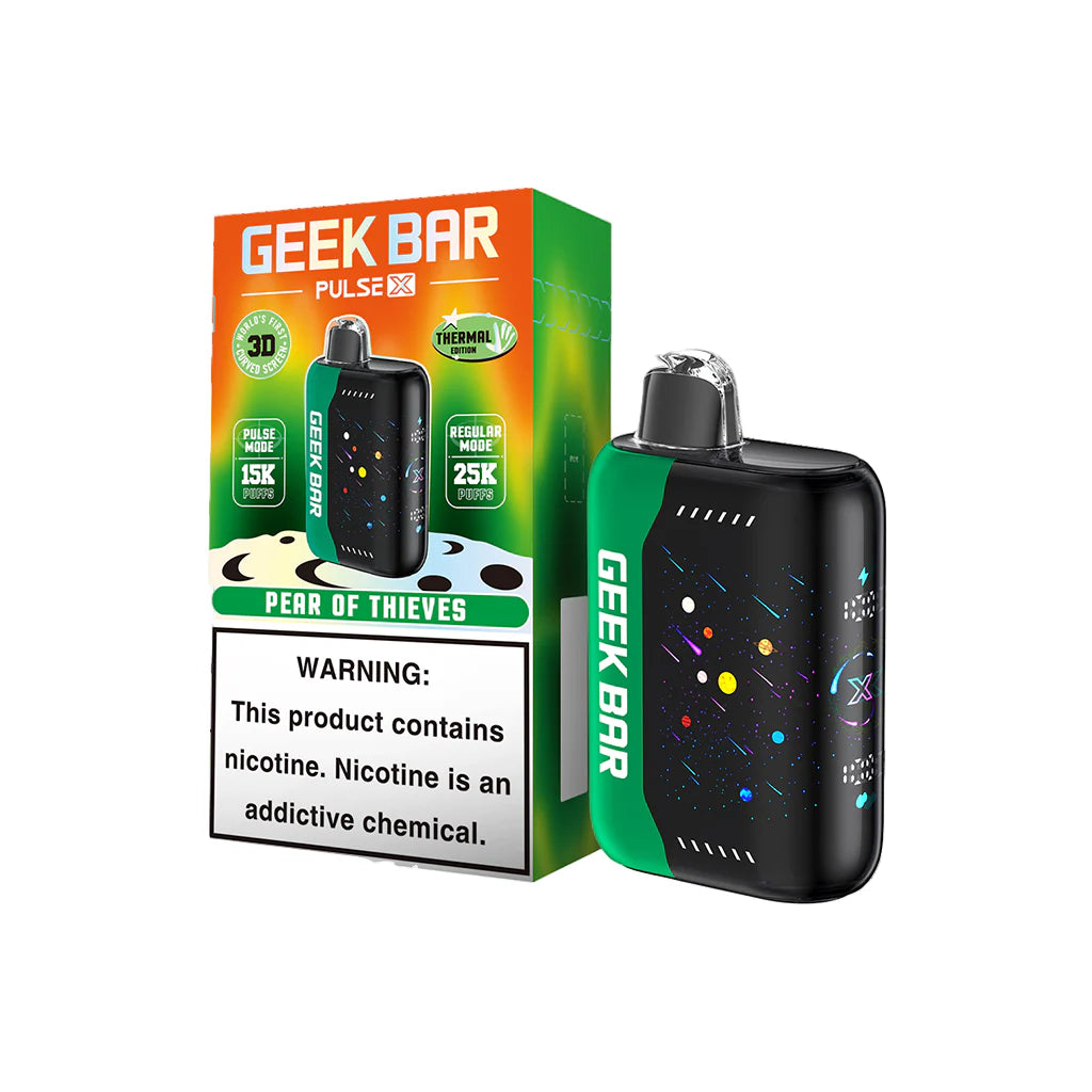 Pear Of Thieves Geek Bar Pulse X 25000 Disposable Vape Packaging 