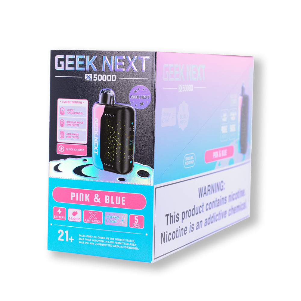 Pink & Blue Geek Next X 50000 disposable vape packaging