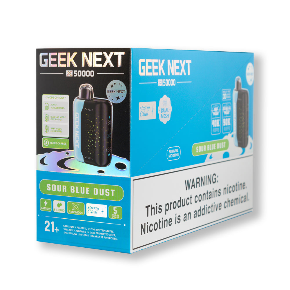 Sour Blue Dust Geek Next X 50000 disposable vape packaging