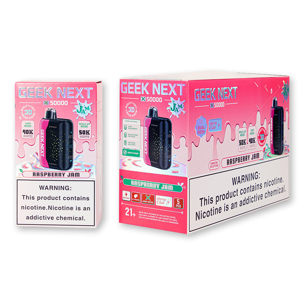 Raspberry Jam Geek Next X 50000 Disposable Vape Packaging
