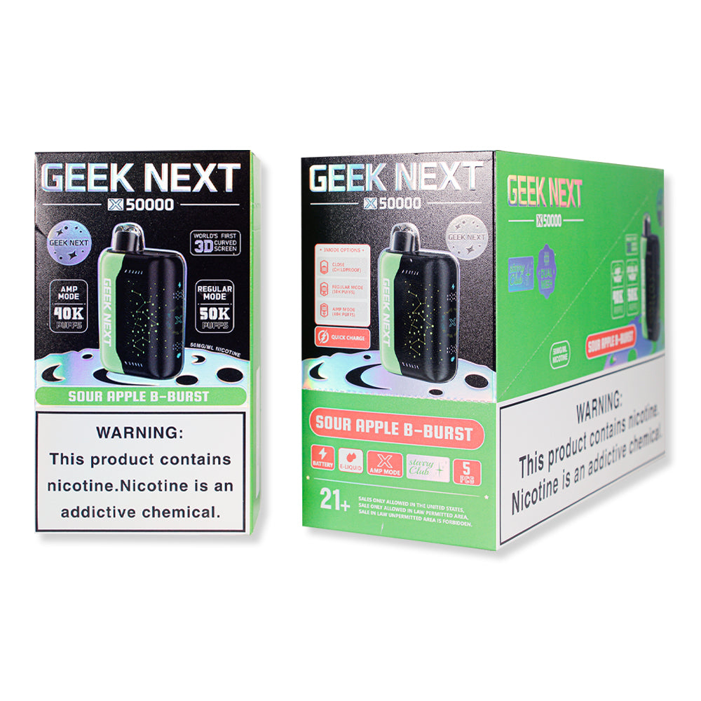 Sour Apple B-Burst Geek Next X 50000 Disposable Vape Packaging