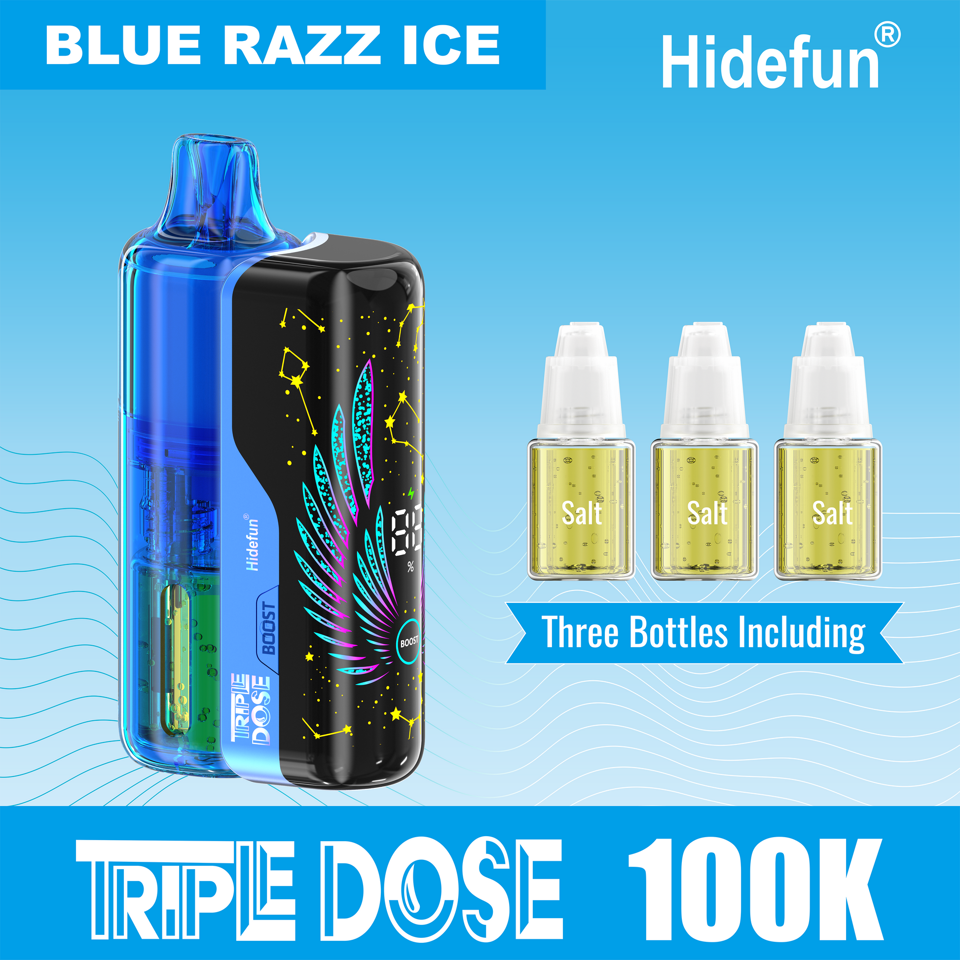 Blue Razz Ice Hidefun Triple Dose 100K Kit disposable vape