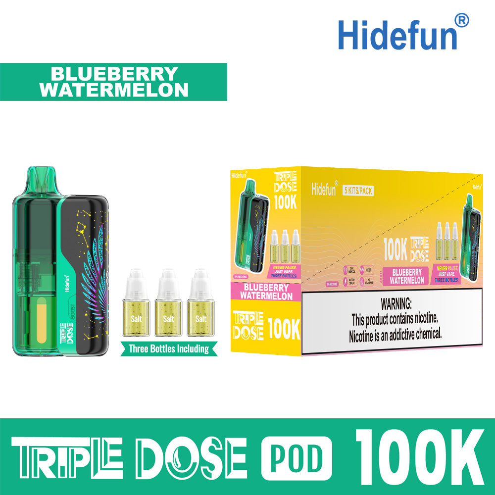 Blueberry Watermelon Hidefun Triple Dose 100K Kit Disposable Vape Packaging