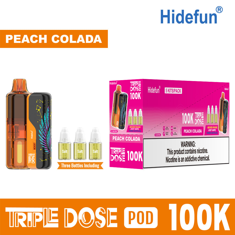Peach Colada Hidefun Triple Dose 100K Kit disposable vape packaging