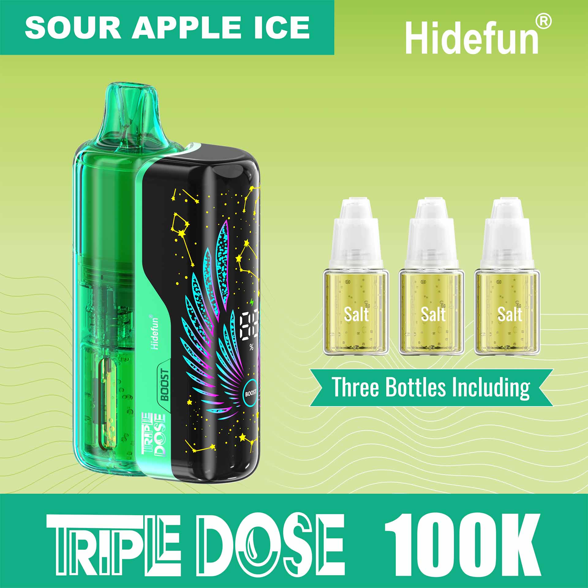 Sour Apple Ice Hidefun Triple Dose 100K Kit disposable vape