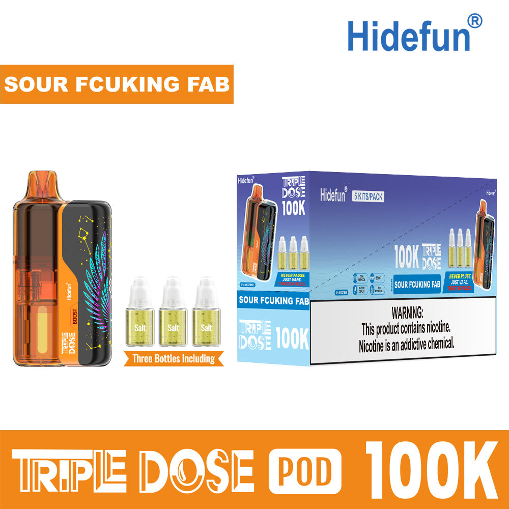 Sour Fcuking Fab Hidefun Triple Dose 100K Kit disposable vape packaging