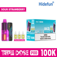 Sour Strawberry Hidefun Triple Dose 100K Kit disposable vape packaging