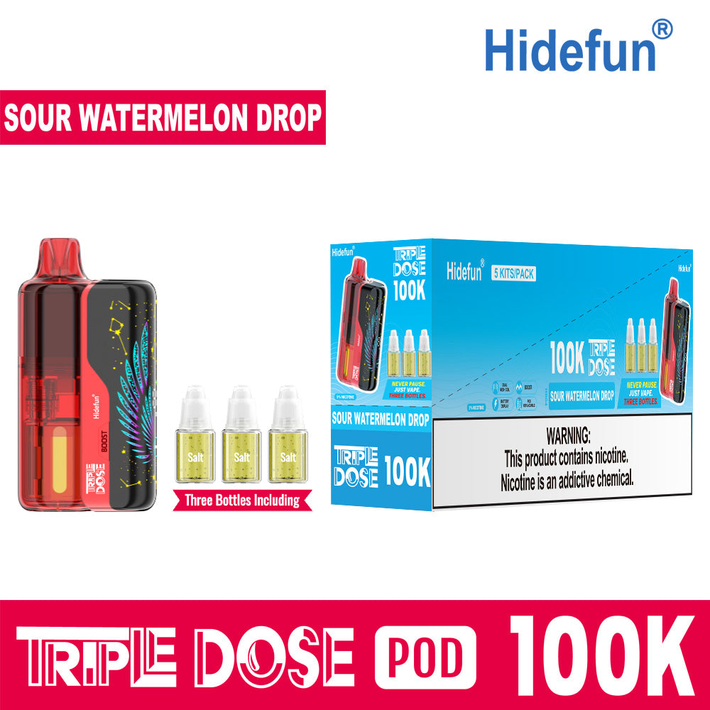 Sour Watermelon Drop Hidefun Triple Dose 100K Kit disposable vape packaging