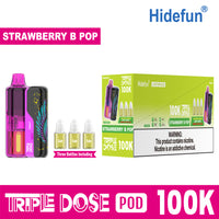 Strawberry B-Pop Hidefun Triple Dose 100K Kit disposable vape packaging