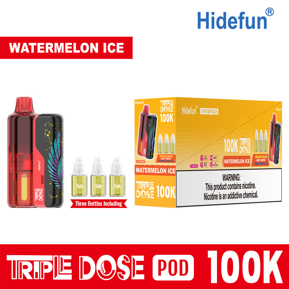 Watermelon Ice Hidefun Triple Dose 100K Kit disposable vape packaging