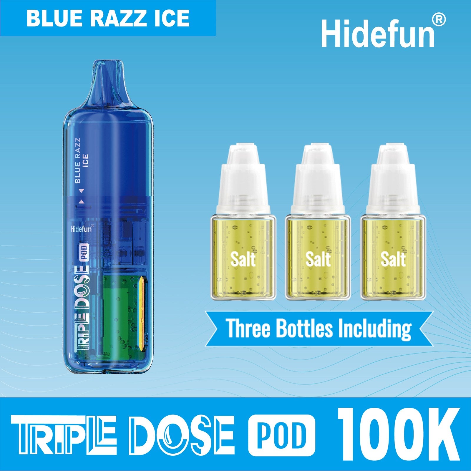 Blue Razz Ice Hidefun Triple Dose 100K Pod Disposable Vape