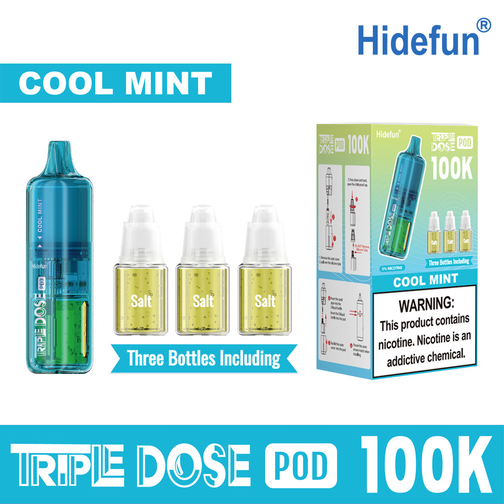 Cool Mint Hidefun Triple Dose 100K Pod Disposable Vape Packaging