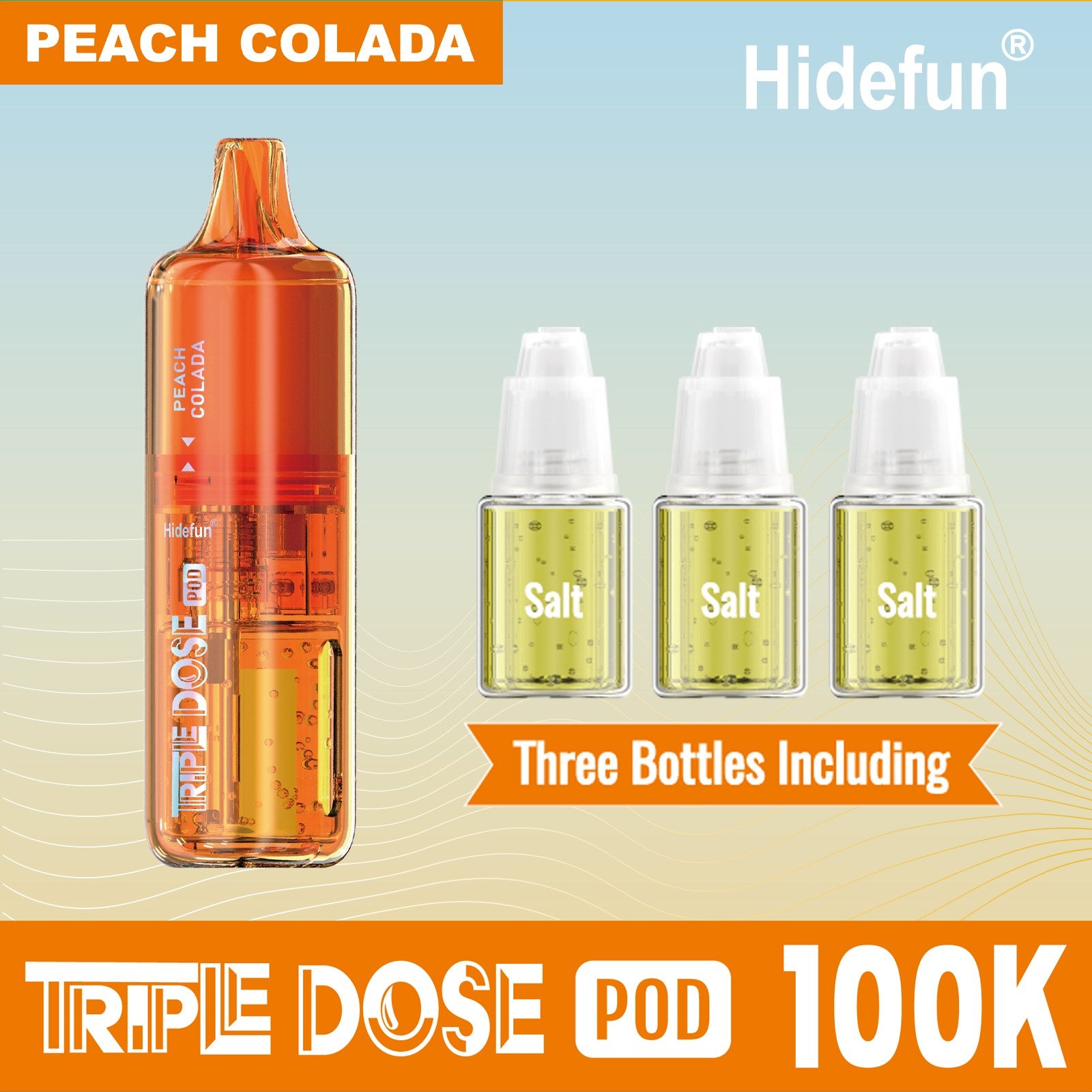 Peach Colada Hidefun Triple Dose 100K Pod disposable vape
