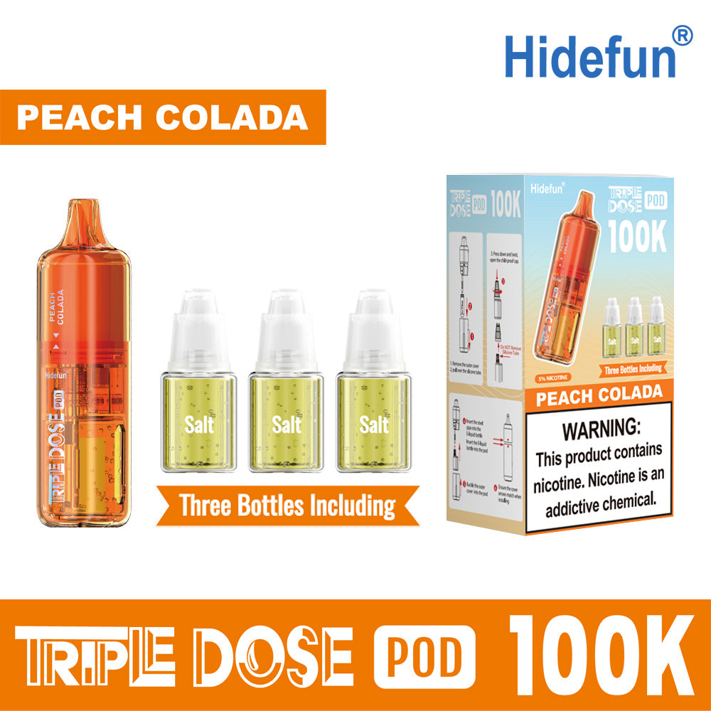 Peach Colada Hidefun Triple Dose 100K Pod  disposable vape packaging