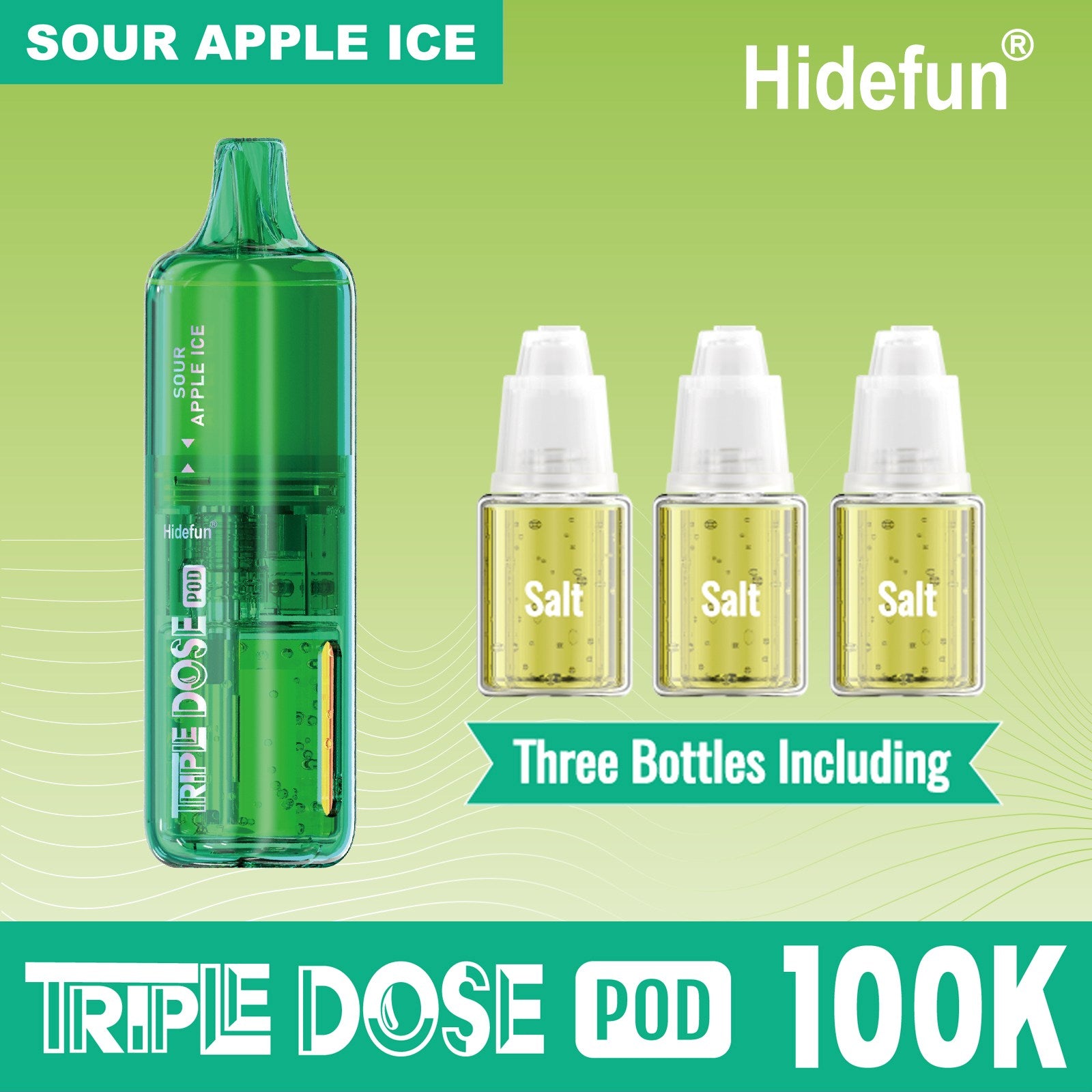 Sour Apple Ice Hidefun Triple Dose 100K Pod disposable vape