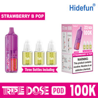 Strawberry B-Pop Hidefun Triple Dose 100K Pod disposable vape packaging