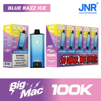 Blue Razz Ice JNR Big Mac 100K disposable vape packaging
