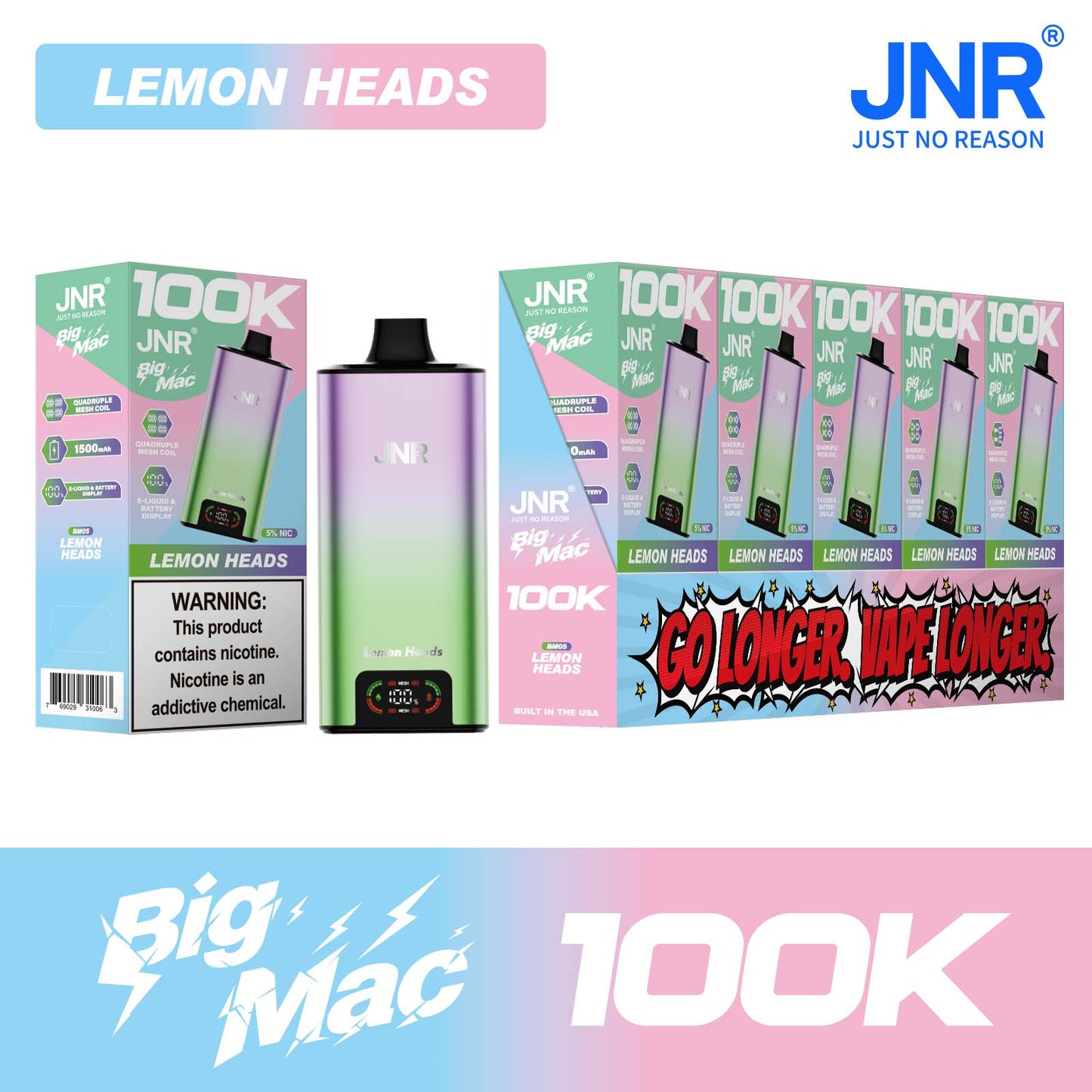 Lemon Heads JNR Big Mac 100K disposable vape packaging