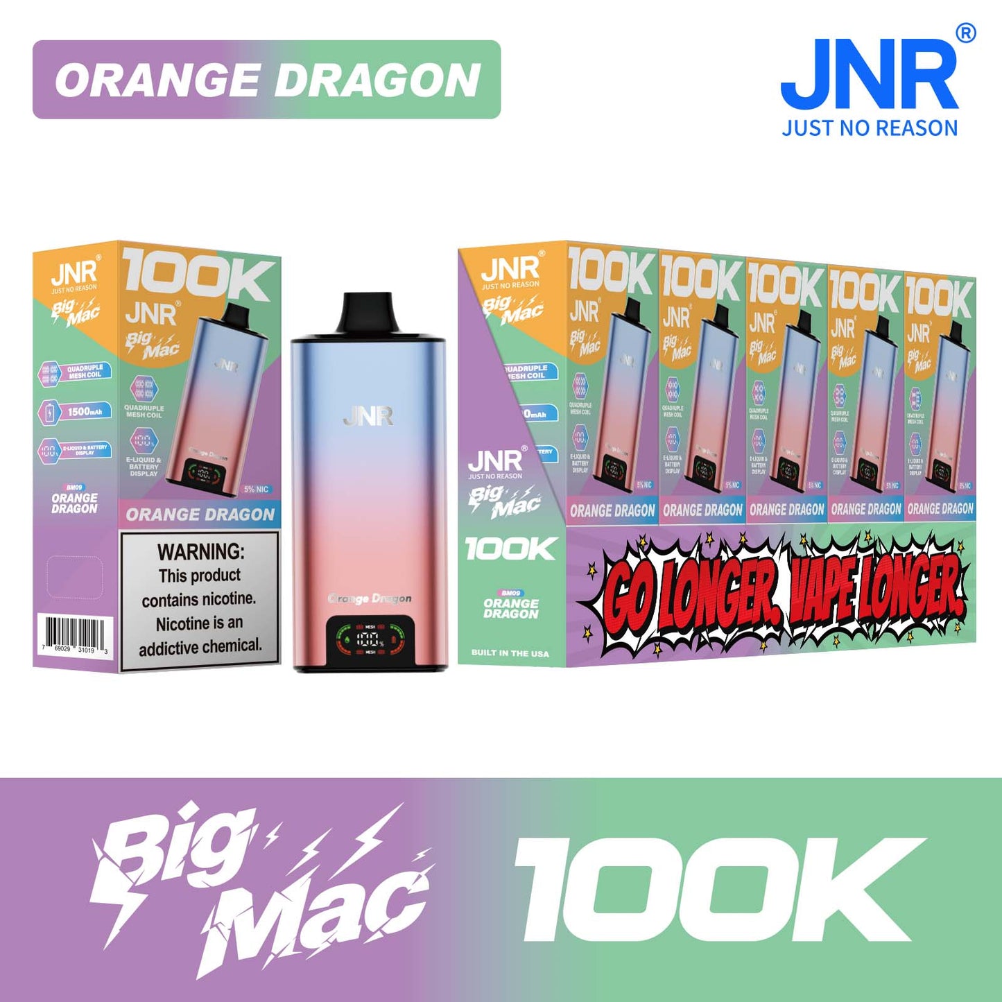 Orange Dragon JNR Big Mac 100K disposable vape packaging