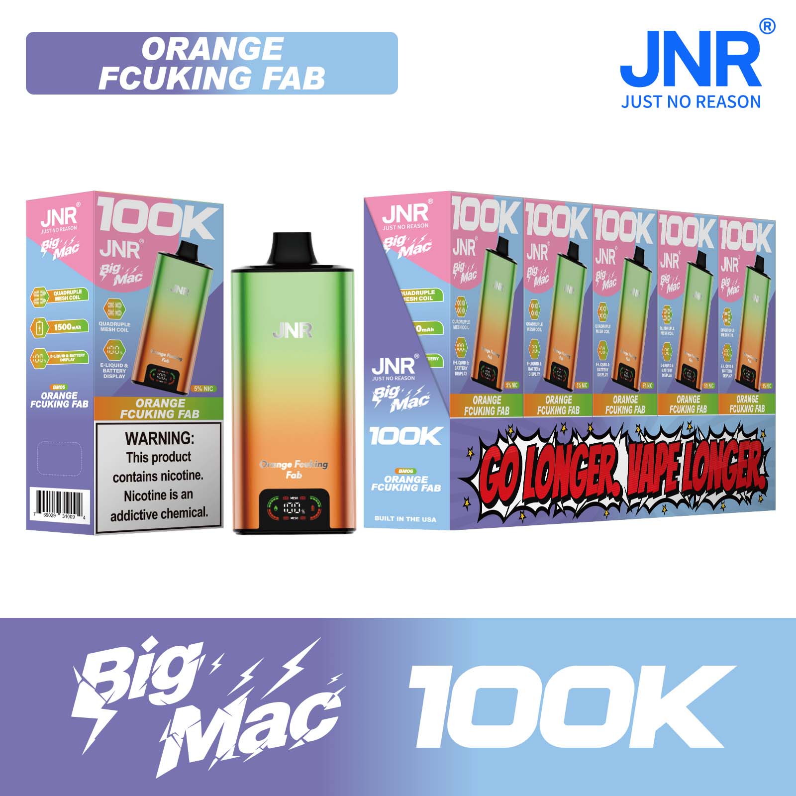 Orange Fcuking Fab JNR Big Mac 100K disposable vape packaging