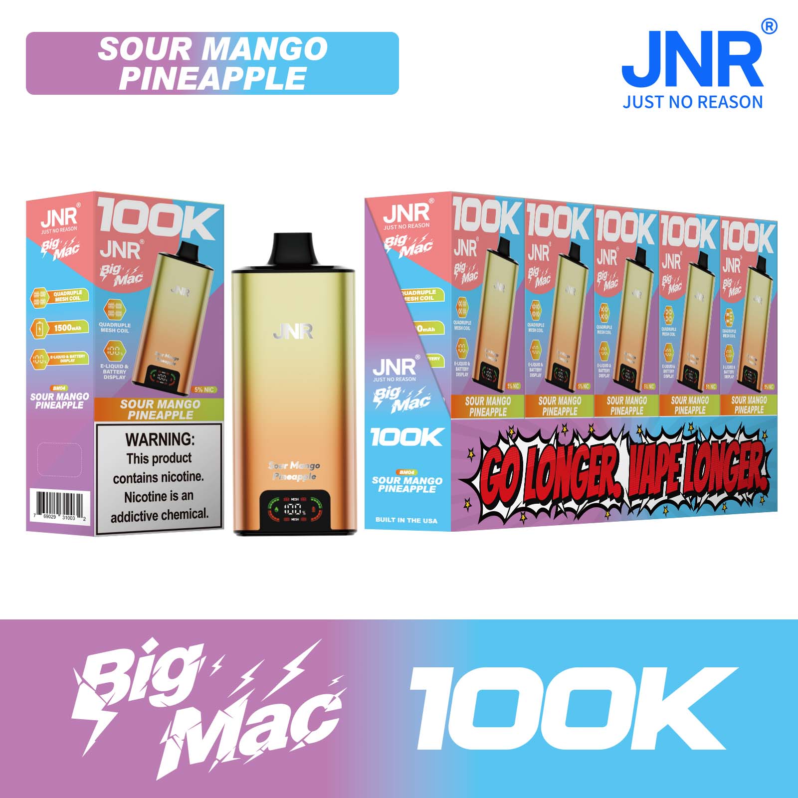 Sour Mango Pineapple JNR Big Mac 100K disposable vape packaging