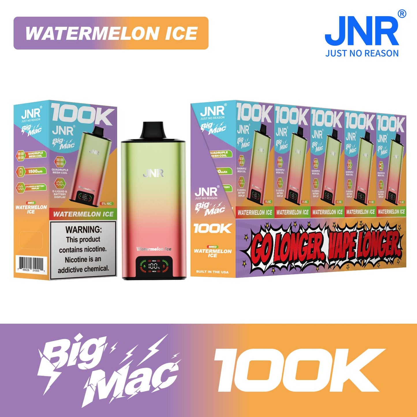 Watermelon Ice JNR Big Mac 100K disposable vape packaging