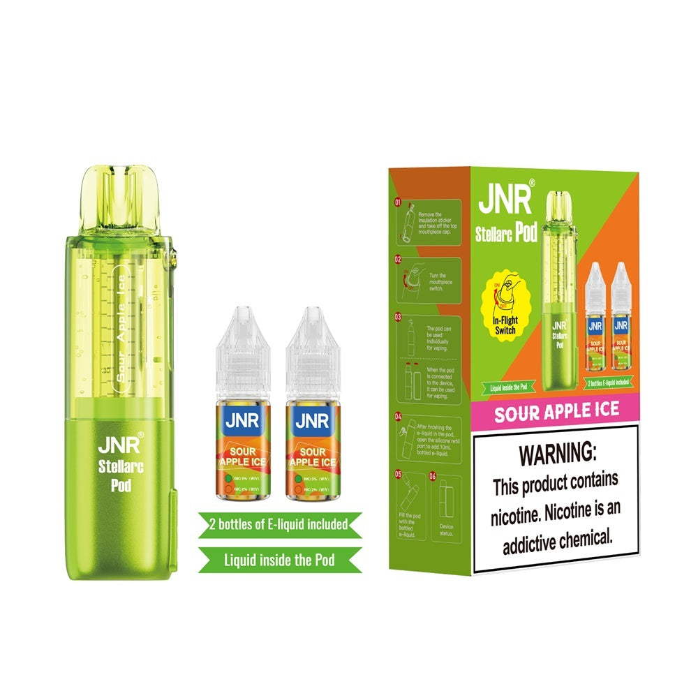 Sour Apple Ice JNR Stellarc 100K Pod disposable vape packaging 