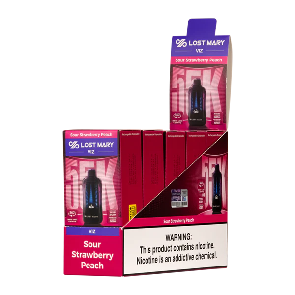 Sour Strawberry Peach Lost Mary Viz 55K Disposable Vape Packaging