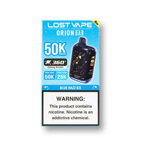 Blue Razz Ice Lost Vape Orion Bar 50K V2 disposable vape packaging