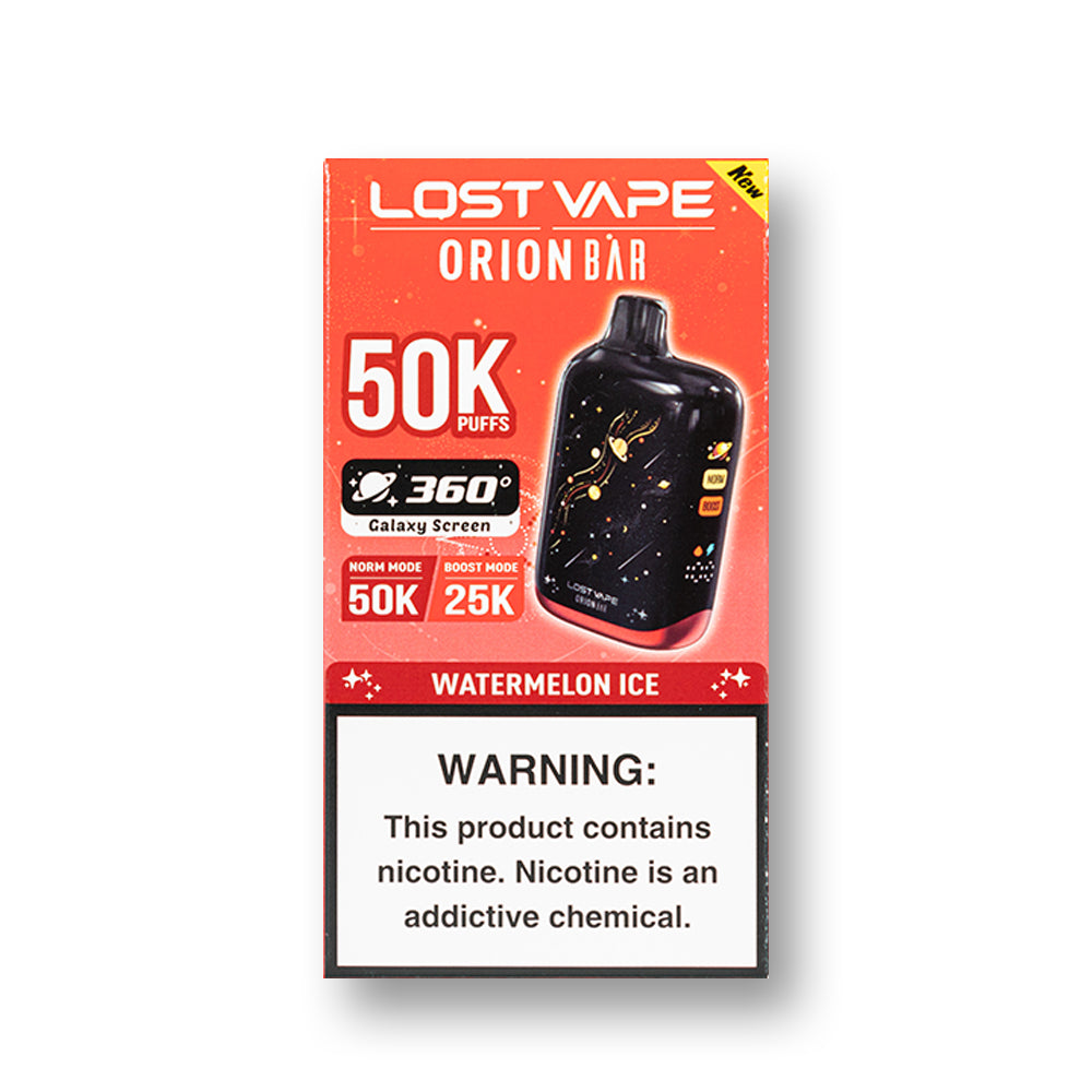 Watermelon Ice Lost Vape Orion Bar 50K V2 disposable vape packaging