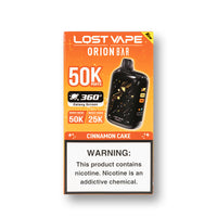 Cinnamon Cake Lost Vape Orion Bar 50K V2 disposable vape packaging