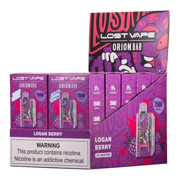 Logan Berry Lost Vape Orion Bar 7500 disposable vape packaging 